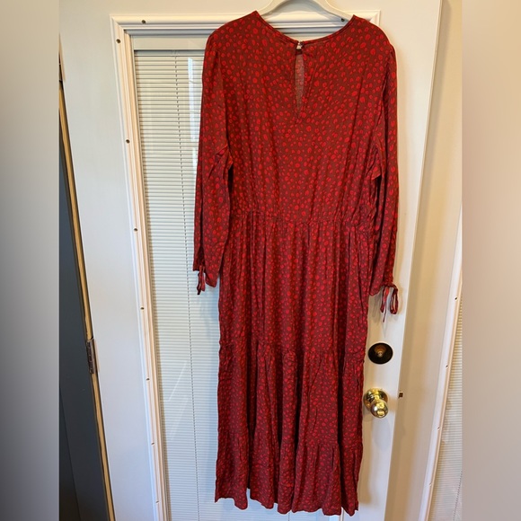 NWT Free Assembly Red Tiered Maxi Dress Size Large; Boho Spotted Maxi Dress - Picture 10 of 12